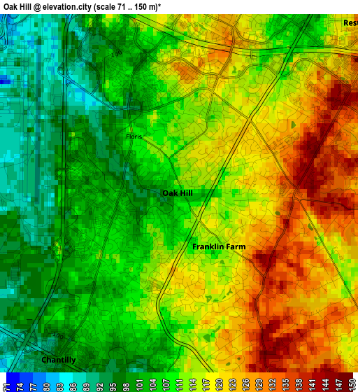 Oak Hill elevation map