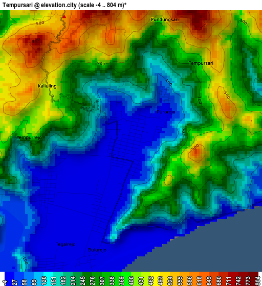 Tempursari elevation map