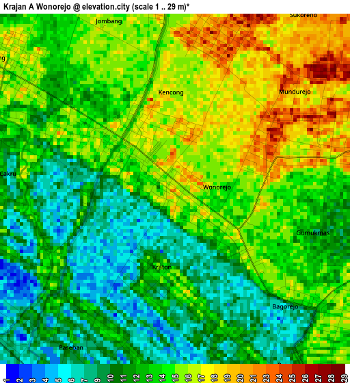 Krajan A Wonorejo elevation map