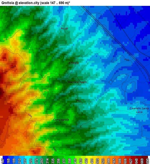 Grottola elevation map