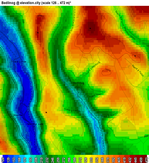 Bedlinog elevation map