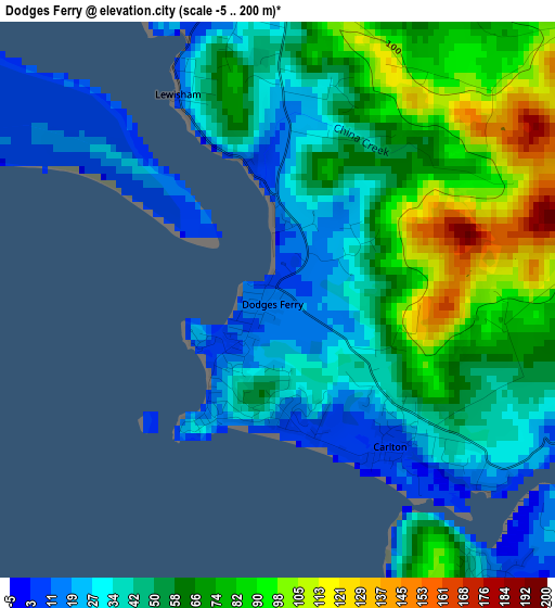 Dodges Ferry elevation map