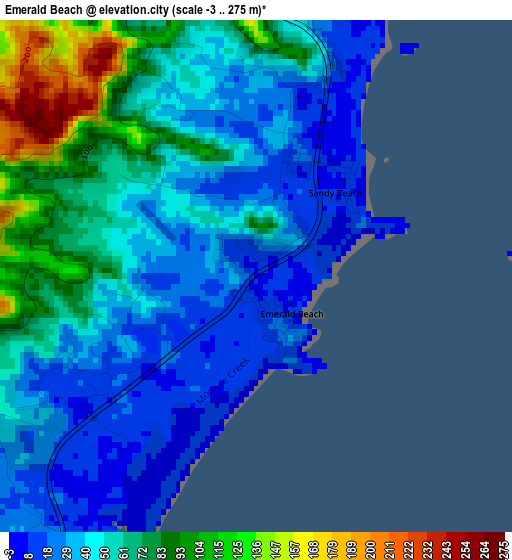 Emerald Beach elevation map