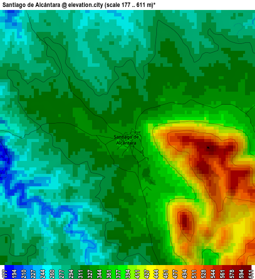 Santiago de Alcántara elevation map