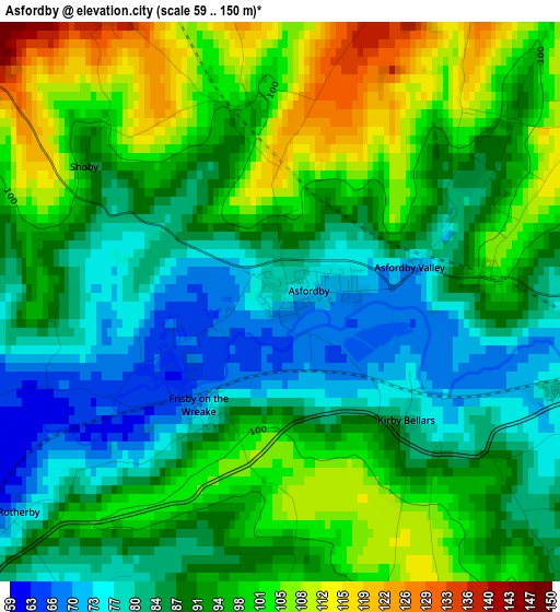 Asfordby elevation map