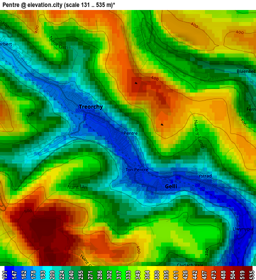 Pentre elevation map