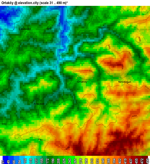 Ortaköy elevation map