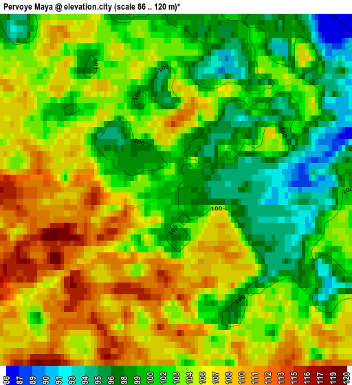 Pervoye Maya elevation map