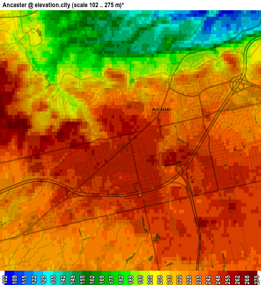Ancaster elevation map