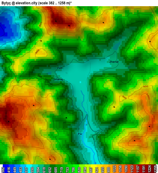 Bytyç elevation map