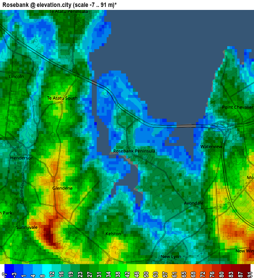Rosebank elevation map