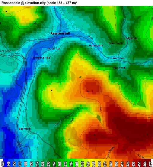 Rossendale elevation map