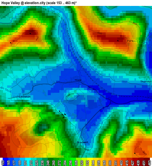 Hope Valley elevation map