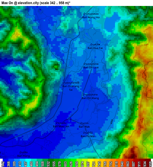 Mae On elevation map