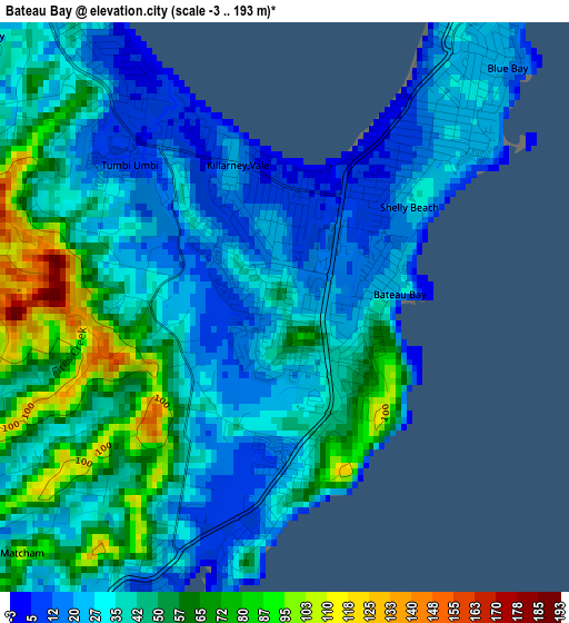 Bateau Bay elevation map