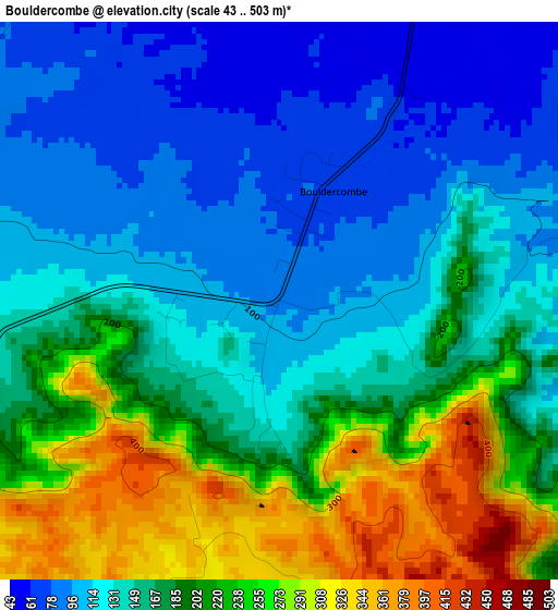 Bouldercombe elevation map