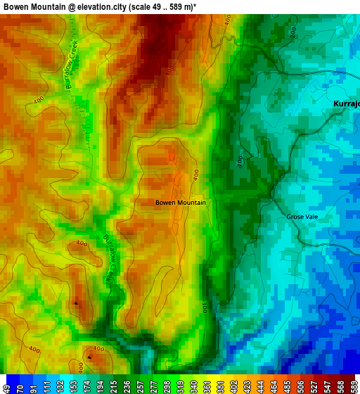 Bowen Mountain elevation map