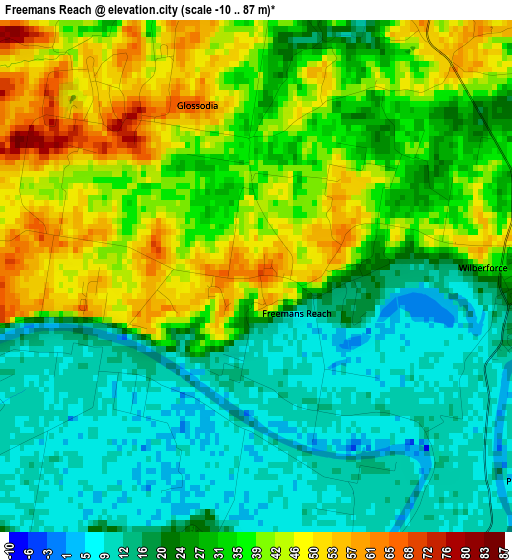 Freemans Reach elevation map