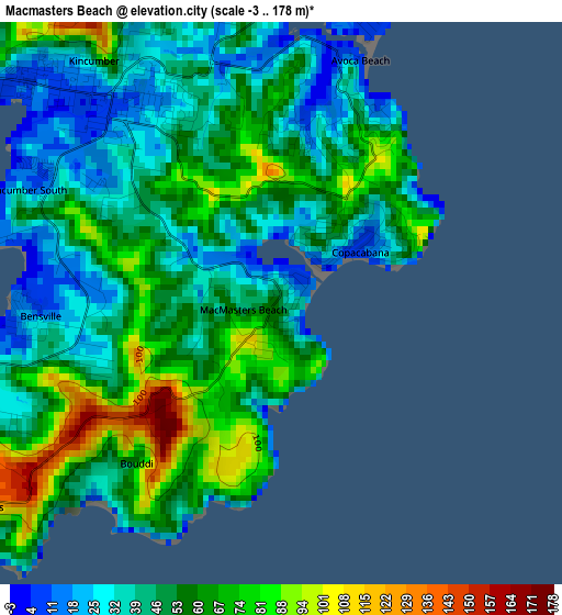 Macmasters Beach elevation map