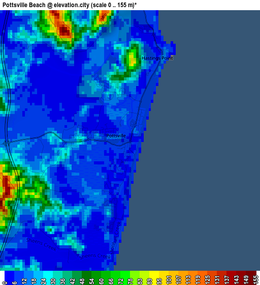 Pottsville Beach elevation map