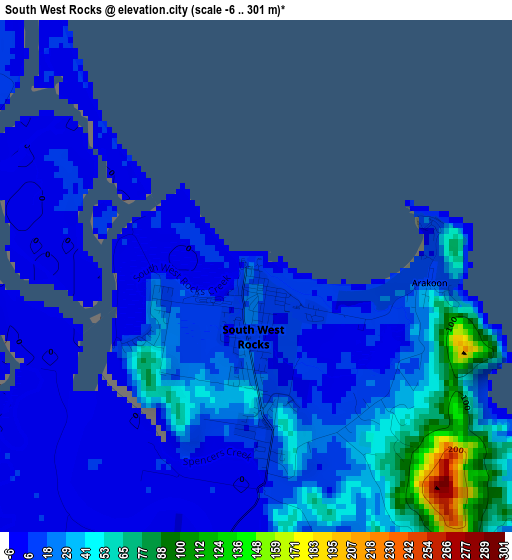 South West Rocks elevation map