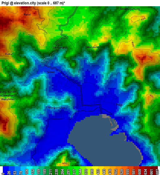 Prigi elevation map