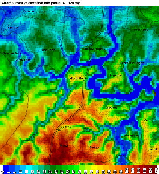 Alfords Point elevation map