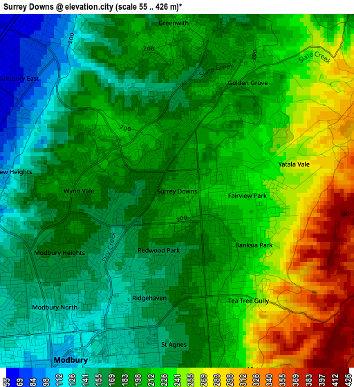 Surrey Downs elevation map