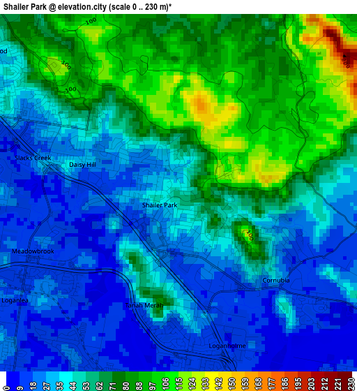 Shailer Park elevation map