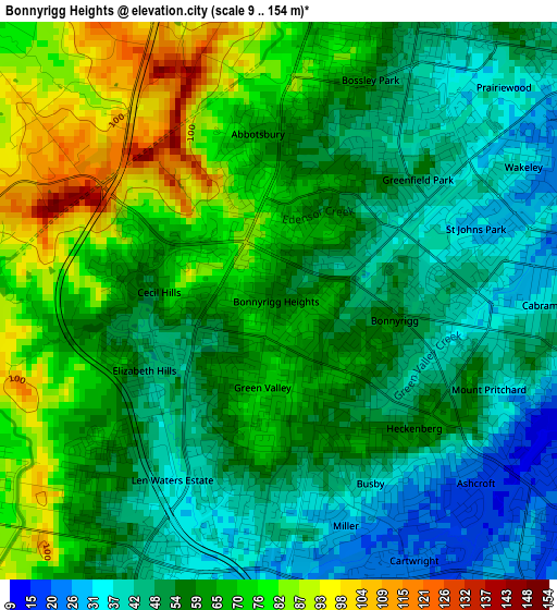 Bonnyrigg Heights elevation map