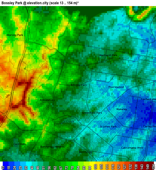 Bossley Park elevation map