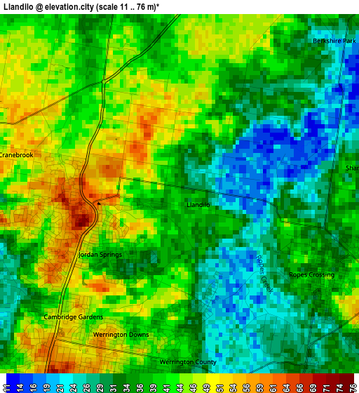 Llandilo elevation map