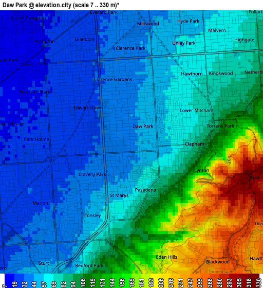 Daw Park elevation map