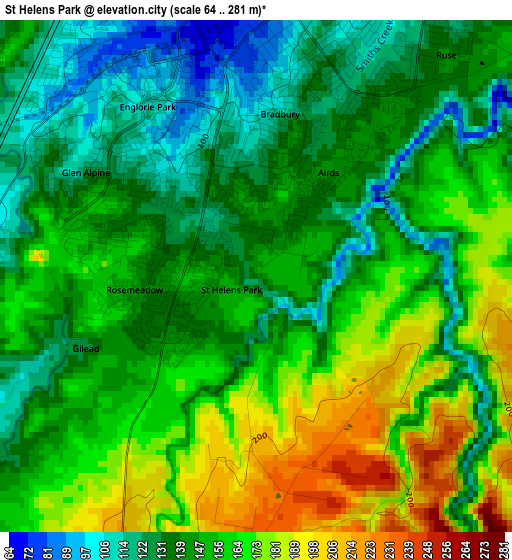 St Helens Park elevation map