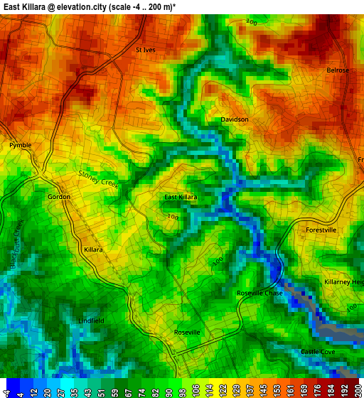 East Killara elevation map