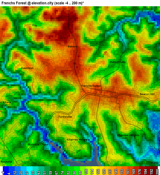 Frenchs Forest elevation map