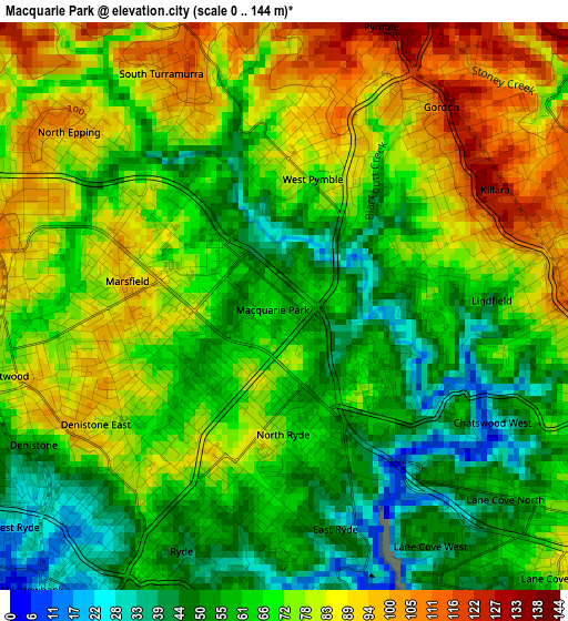 Macquarie Park elevation map