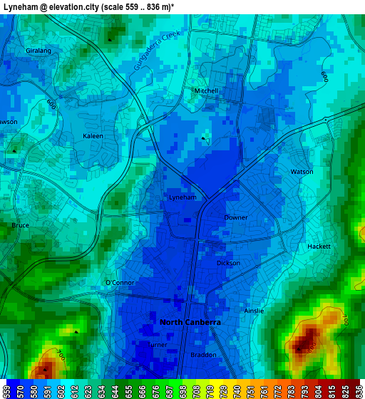 Lyneham elevation map