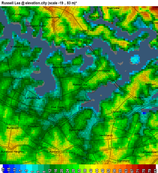 Russell Lea elevation map