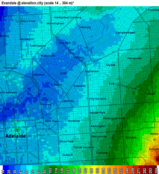 Evandale elevation map