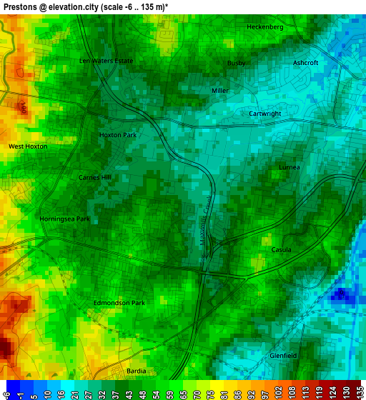 Prestons elevation map