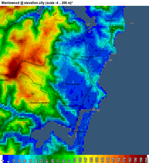 Warriewood elevation map