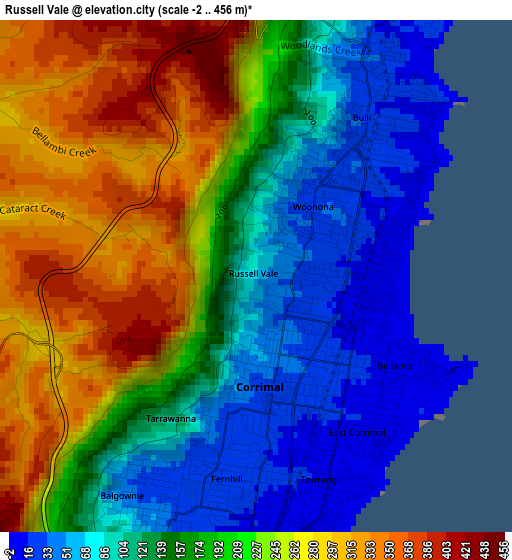 Russell Vale elevation map