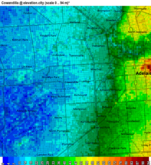 Cowandilla elevation map