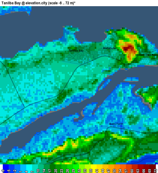 Tanilba Bay elevation map