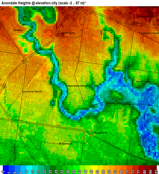 Avondale Heights elevation map