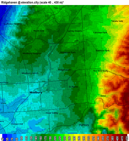 Ridgehaven elevation map