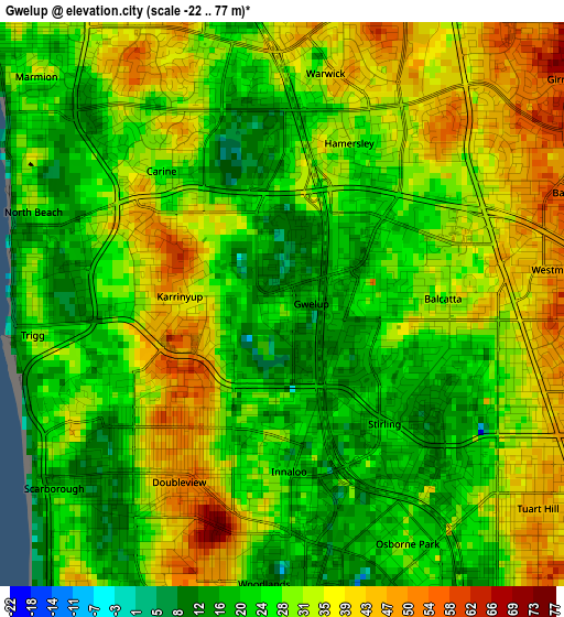 Gwelup elevation map