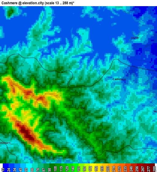 Cashmere elevation map