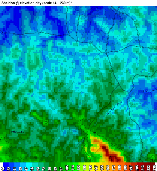 Sheldon elevation map